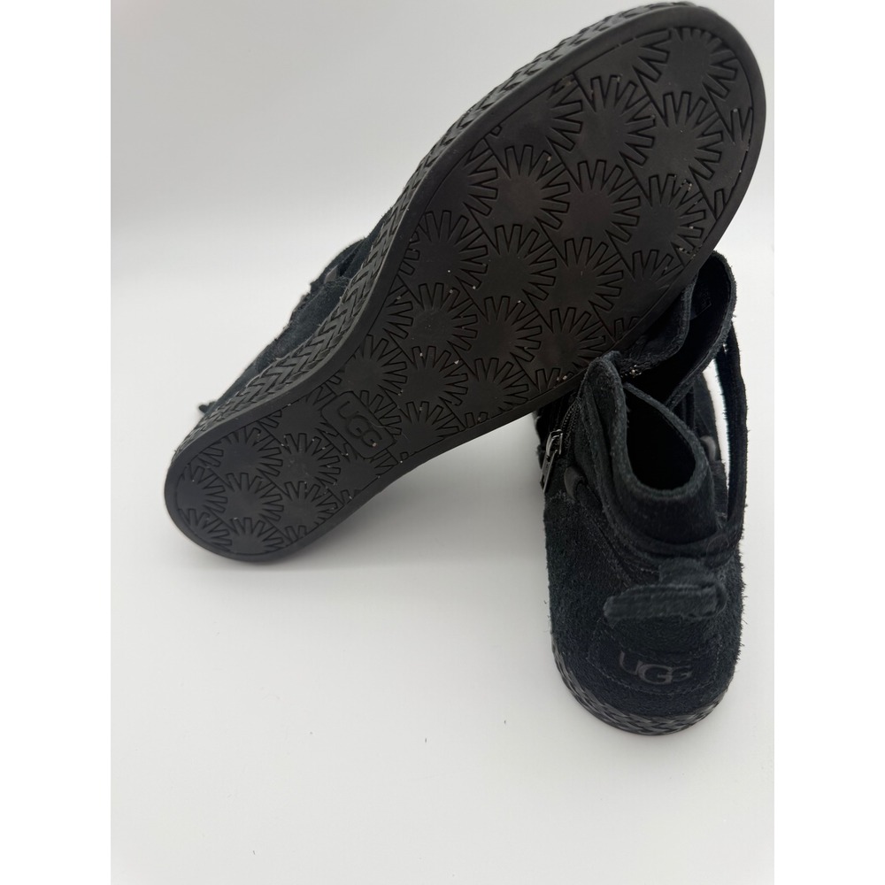 UGG Elora Black Suede Wrap Ankle Boots Side Zip 1123598 Womens 9.5 - Picture 4 of 6